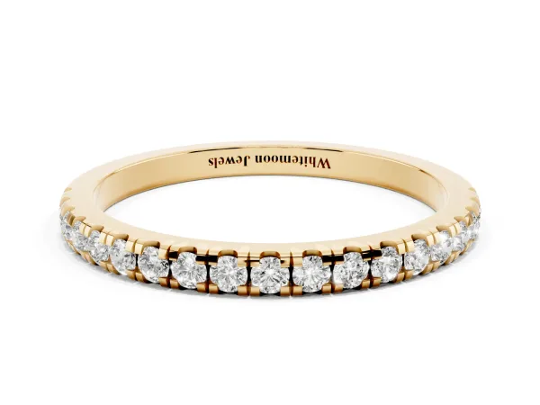 Pavé Round Diamond Half Eternity Band with Shared Prong Setting Yellow gold