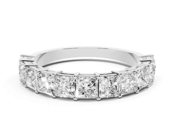 Princess Cut Half Eternity Band with Shared Prong Setting White gold