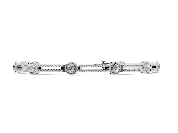 Round Bezel Set Diamond Rope Chain Bracelet Silver