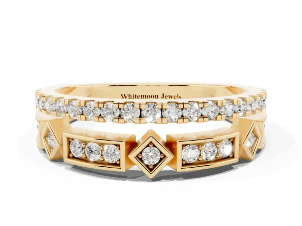 Pavé Round Diamond Channel Set Dual Band with Prong Setting Yellow gold