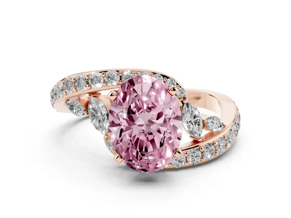 Fancy Pink Oval Cut Solitaire with Pavé Twist Band and Four-Prong Setting Rose gold