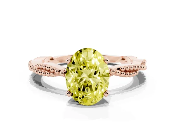 Fancy Yellow Oval Cut Solitaire Twisted Band with Bead Prong Setting Rose gold