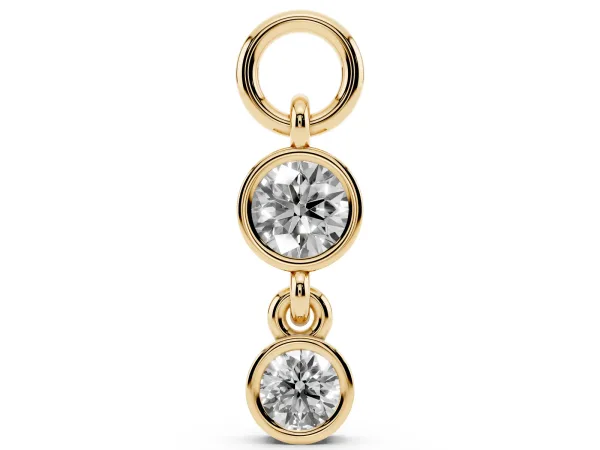 Round Diamond Double Drop Huggie Charm Yellow gold