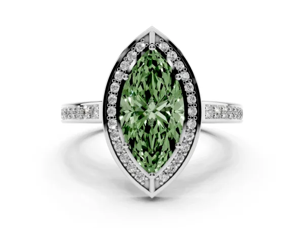 Fancy Green Marquise Cut Cut Halo Pave Split Shank Prong Setting Ring Platinum