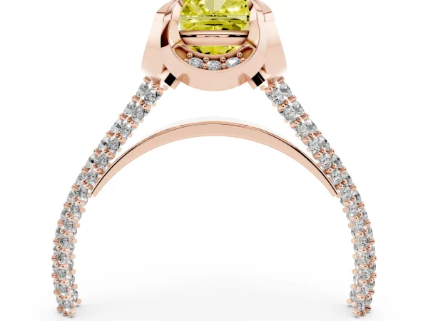 Fancy Yellow Cushion Cut Solitaire Pave Split Shank Ring with Four-Prong Setting Rose gold