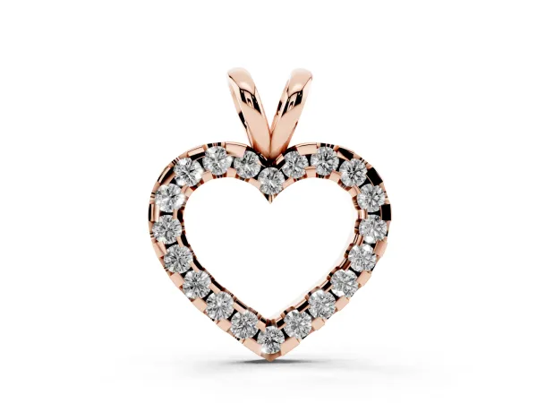 Round Diamond Heart Pendant with Pavé Setting Rose gold