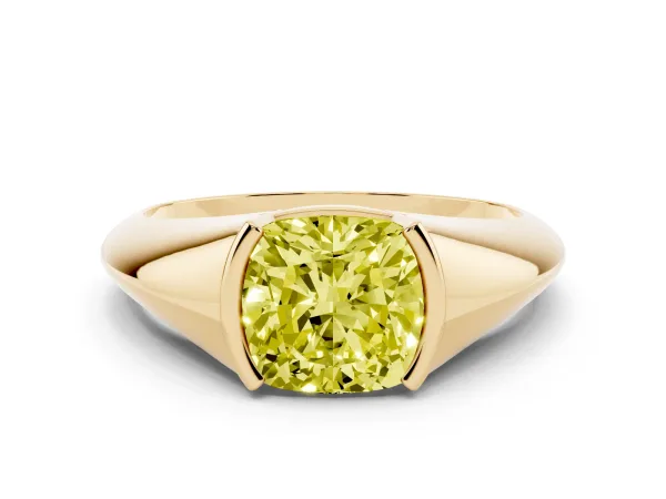 Fancy Yellow Cushion Cut Solitaire Tension Set Diamond Ring Yellow gold