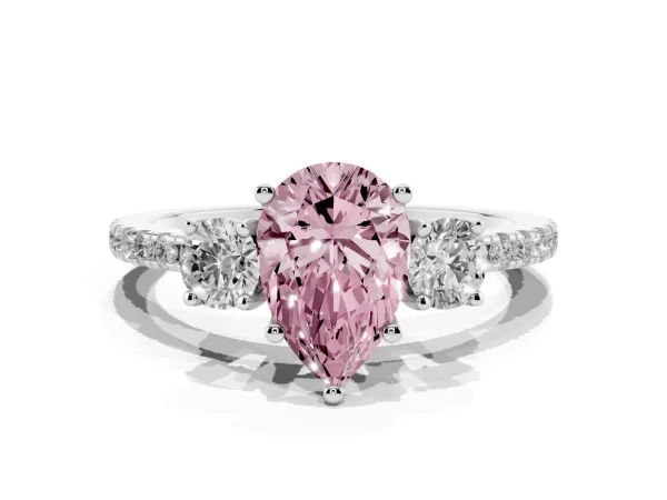 Fancy Pink Three-Stone Pear Cut Cut Diamond Pavé Band with Prong Setting White gold