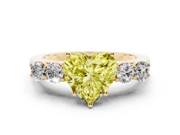 Fancy Yellow Heart Cut Cut Diamond Five-Stone Prong Set White Gold Ring Yellow gold