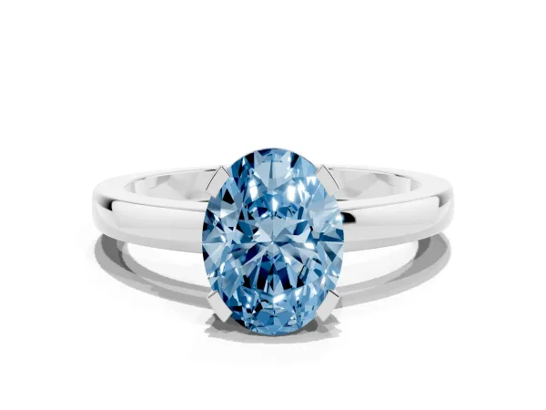 Fancy Blue Oval Cut Cut Solitaire Ring with Four-Prong Setting and Classic Band White gold