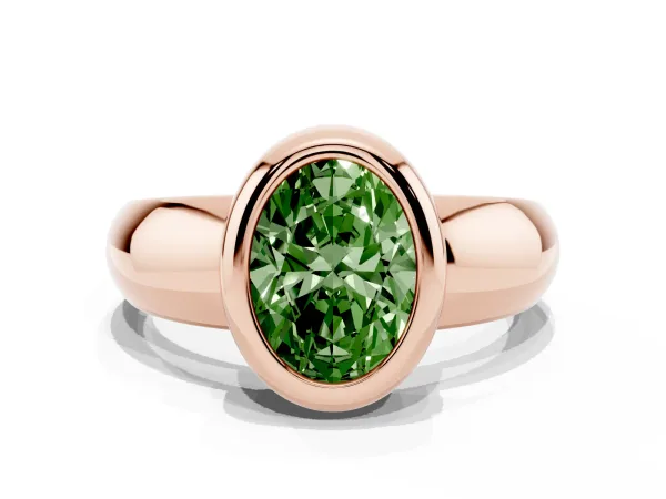 Fancy Green Bezel Set Oval Cut Solitaire Ring with Wide Band Rose gold