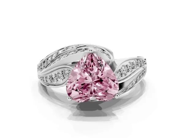 Fancy Pink Heart Cut Diamond Solitaire Ring with Prong Setting and Twisted Pavé Band White gold