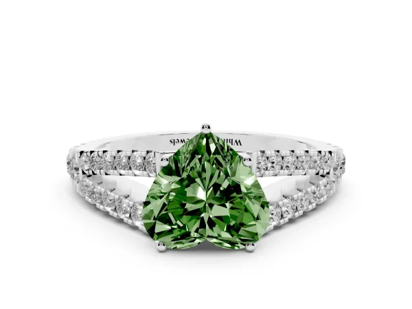 Fancy Green Heart Cut Diamond Split Shank Pavé Engagement Ring with Four-Prong Setting Platinum