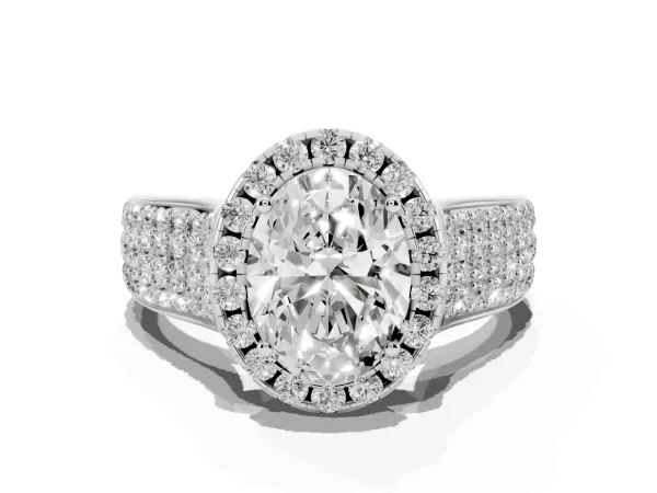 Oval Cut Halo Round Diamond Pave Band with Prong Setting Platinum