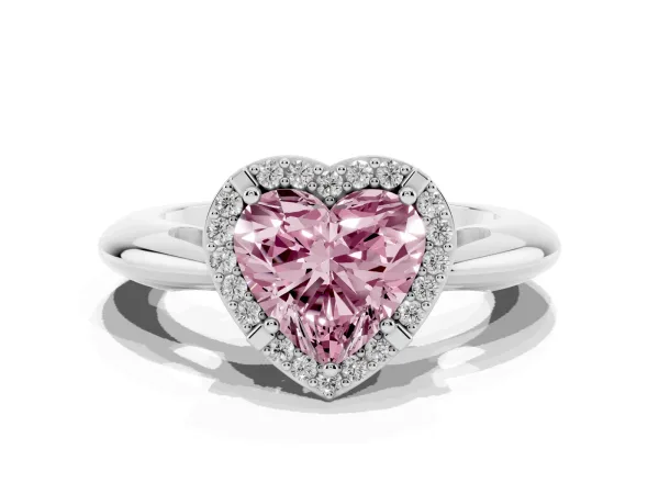 Fancy Pink Heart Cut Cut Diamond Halo Engagement Ring with Split Shank and Four-Prong Setting Platinum