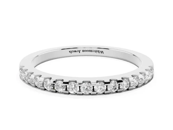 Round Diamond Half Eternity Band with Pavé Setting and Shared Prong White gold