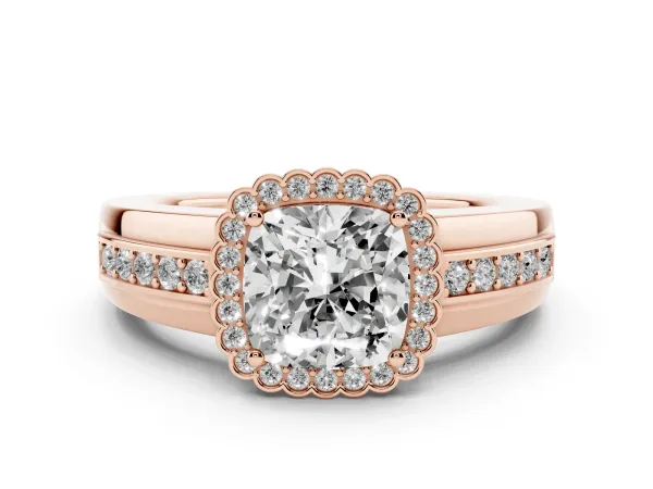 Cushion Cut Cut Halo Pave Band Four-Prong Ring Rose gold
