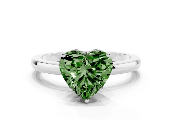 Fancy Green Heart Cut Solitaire Diamond Ring with Prong Setting and Plain Band Platinum