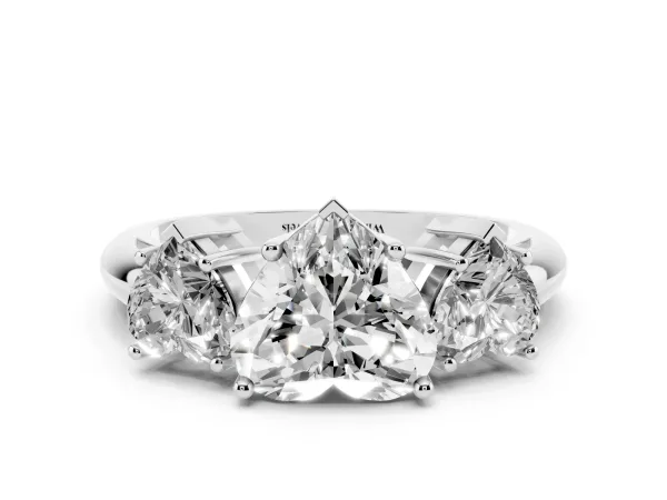 Three-Stone Heart Cut Cut Diamond Engagement Ring with Prong Setting on a White Gold Band White gold