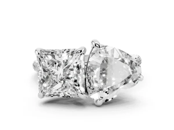 Heart and Princess Toi Moi Ring with Prong Setting and Pave Band Platinum