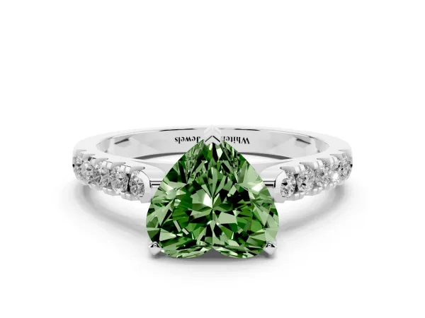 Fancy Green Heart Cut Diamond Pavé Band Solitaire Ring with Prong Setting Platinum