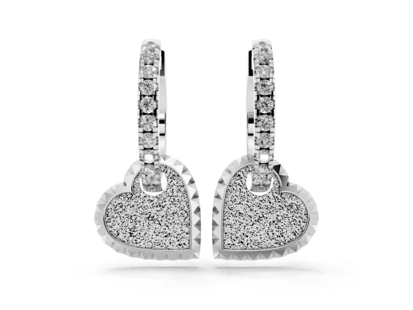 Round Diamond Heart Charm Huggie Hoop Earrings Silver