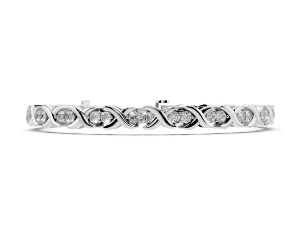 Round Diamond Tennis Bracelet with X-Link Band and Prong Setting Silver