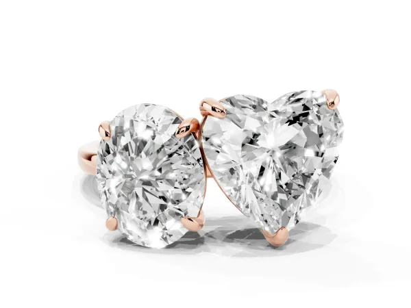 Oval and Heart Toi Moi Ring with Prong Setting and Plain Band Rose gold