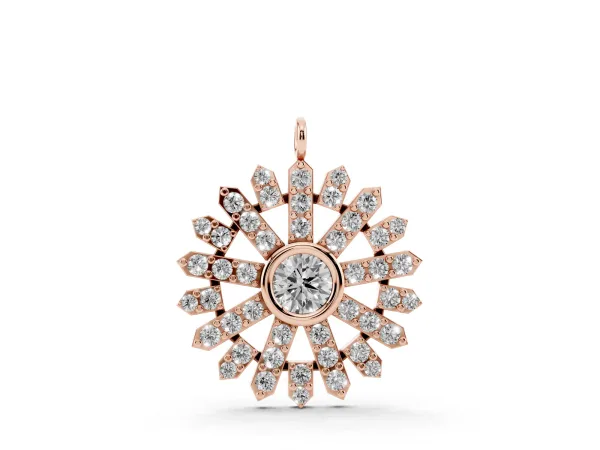 Round Diamond Snowflake Pendant with Pavé Setting Rose gold