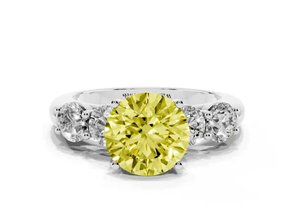 Fancy Yellow Round Cut Cut Five-Stone Prong Set Diamond Ring with Classic Band White gold