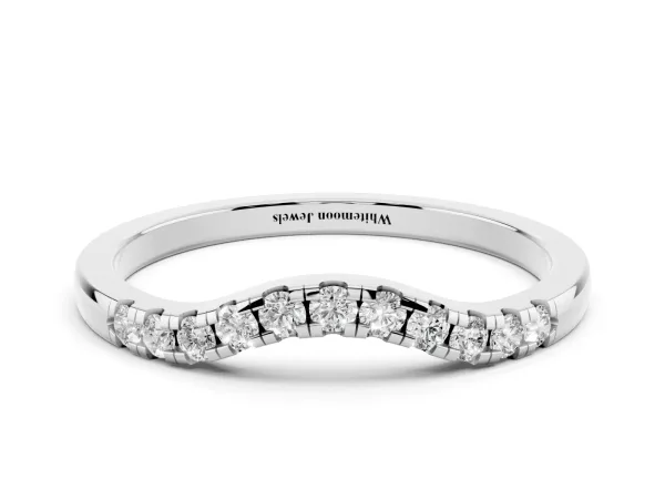 Round Diamond Curved Pavé Wedding Band White gold