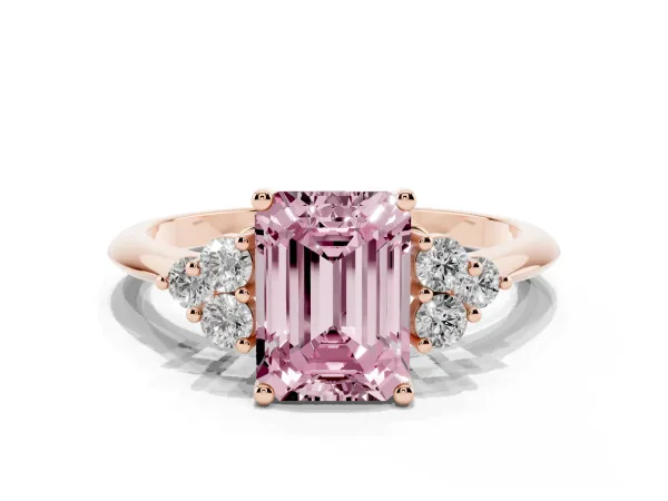 Fancy Pink Emerald Cut Cut Diamond Cluster Ring with Solitaire Band and Four-Prong Setting Rose gold