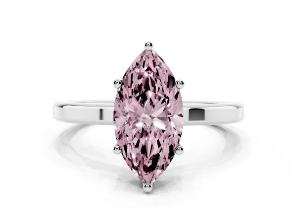 Fancy Pink Marquise Cut Cut Solitaire Engagement Ring with Four-Prong Setting on a Classic Band Platinum