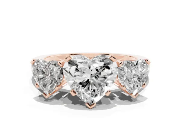Three-Stone Heart Cut Cut Diamond Ring with Channel Set Band and Four-Prong Setting Rose gold