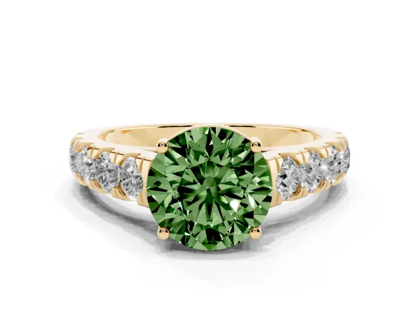 Fancy Green Round Cut Cut Diamond Solitaire Ring with Micro Pave Band and Prong Setting Yellow gold