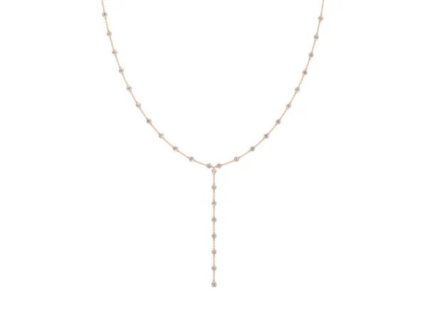 Bezel-Set Round Diamond Station Y Necklace Rose gold