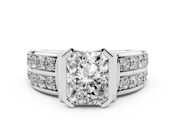 Radiant Cut Brilliant Diamond Channel Set Wide Band Ring with Bezel Setting Platinum