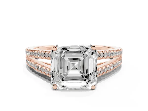 Asscher Cut Diamond Solitaire Engagement Ring with Split Shank Pavé Band Rose gold