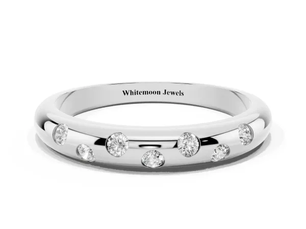 Round Diamond Flush-Set Comfort Fit Band Silver