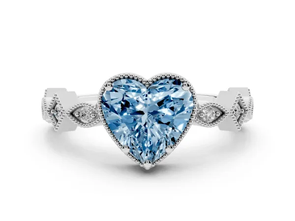 Fancy Blue Heart Cut Milgrain Marquise Diamond Twist Band Ring Platinum