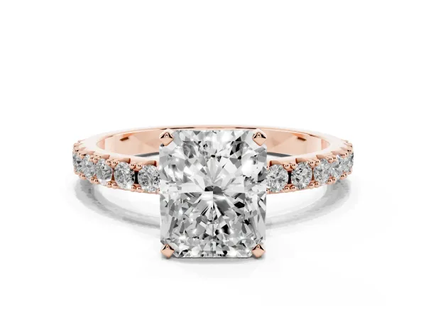 Radiant Cut Diamond Solitaire Pavé Band with Four-Prong Setting Rose gold