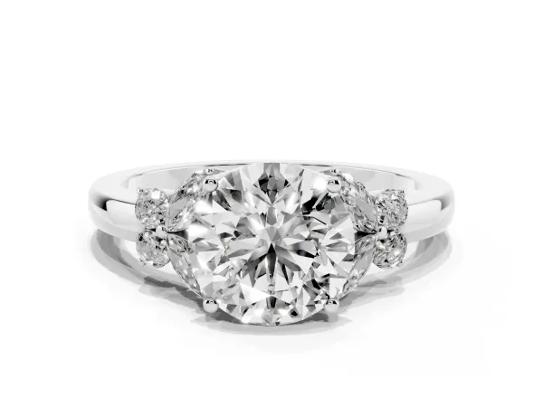 Round Cut Cut Solitaire Floral Diamond Ring with Four-Prong Setting White gold