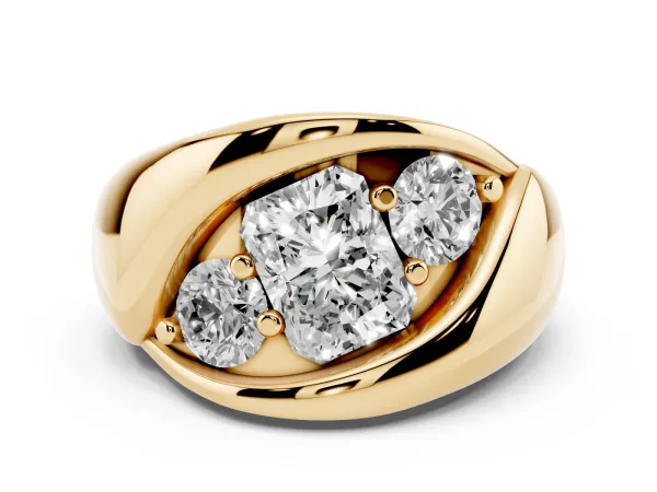 Channel Set Radiant Cut Diamond Crossover Band Yellow gold
