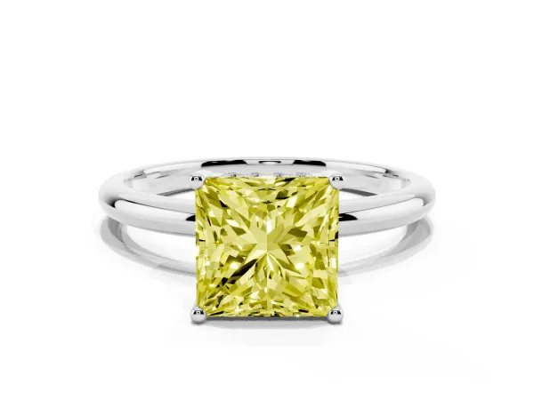 Fancy Yellow Princess Cut Cut Solitaire Engagement Ring with Four-Prong Setting and Classic Band White gold