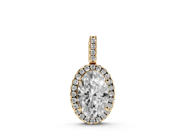 Oval Halo Diamond Pendant with Prong Setting Yellow gold
