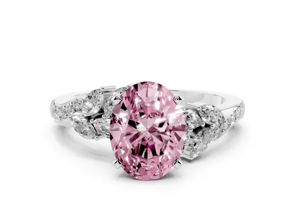Fancy Pink Oval Cut Solitaire Marquise Twist Band with Six-Prong Setting White gold