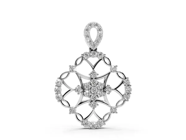 Round Diamond Halo Pendant with Pavé Setting Silver