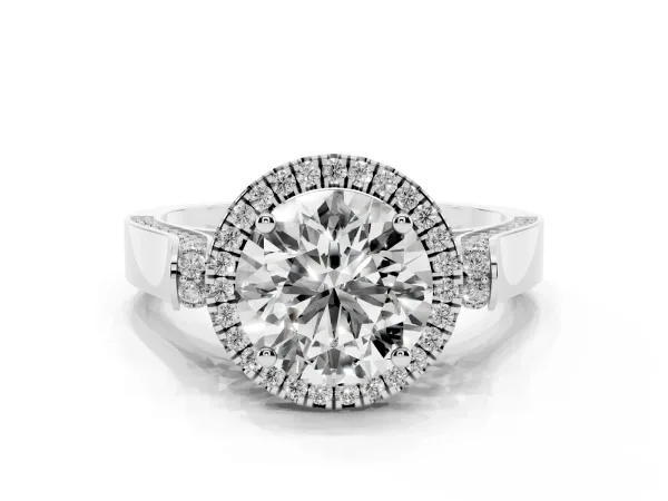 Round Cut Halo Pave Split Shank Prong Setting Ring Platinum