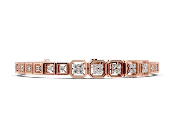Round Diamond Tennis Bracelet with Milgrain Bezel Setting Rose gold