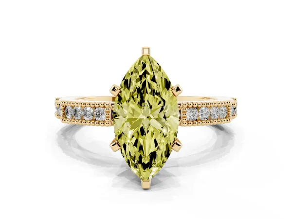 Fancy Yellow Marquise Cut Solitaire with Pavé Band and Four-Prong Setting Yellow gold